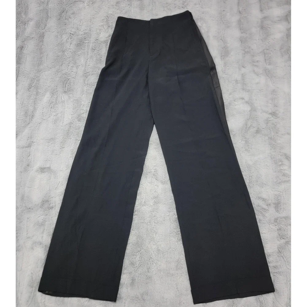 Ralph Lauren Collection Acklie Wool Gabardine Tuxedo Pants Womens 2 Black Pleats